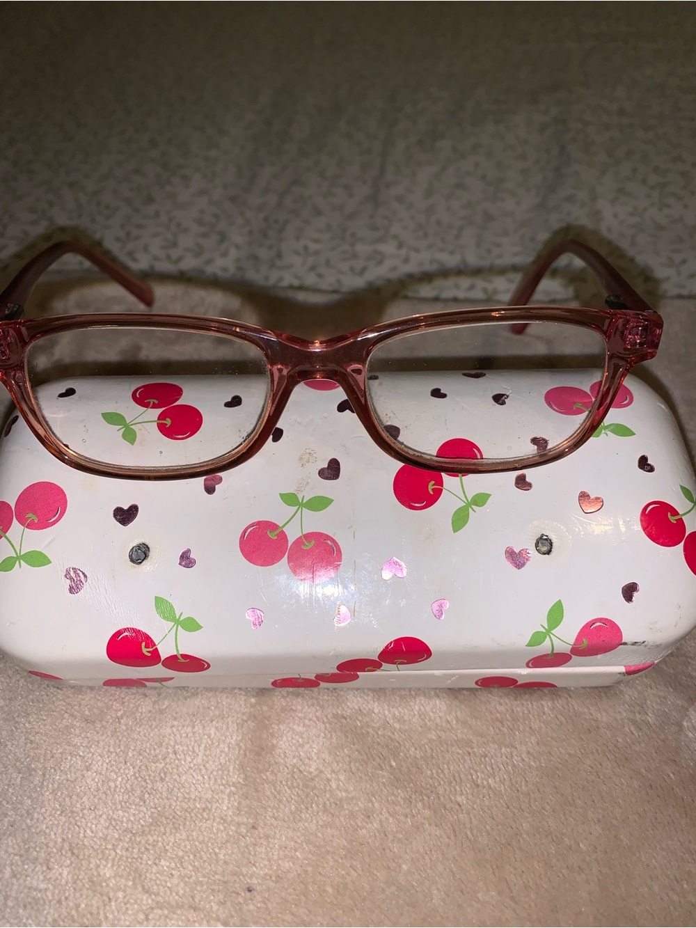 Girls Pink Transparent Reading Glasses with Cherry Case For Girls Age 4-8